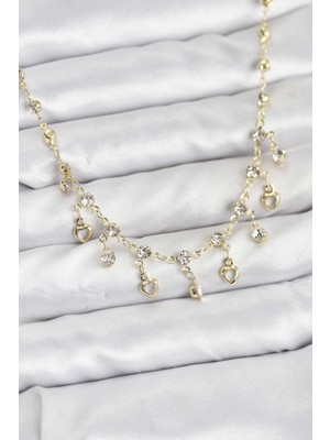 Mabelme Store 316L Çelik Zincir Gold Renk Zirkon Taşlı Kadın Kolye