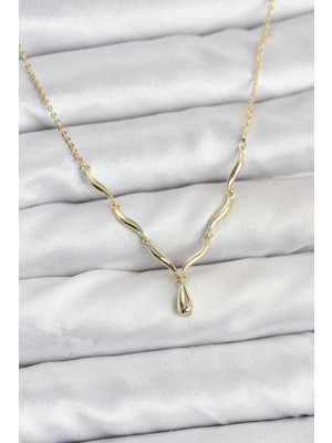 Mabelme Store Pirinç Gold Renk Damla Model Kadın Kolye