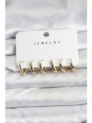 Mabelme Store Gold Renk Pirinç Halka Kadın Küpe Seti