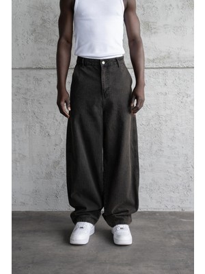 Machinist Erkek Baggy Çizgili Baloon Fit Jean Pantolon Siyah