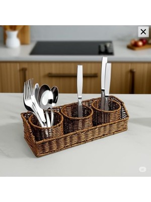 Kosova Wicker Serisi 3'lü Hasır Örme Kaşıklık & Düzenleyici