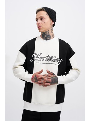 Machinist Erkek Mastering Slogan Embroidery Sweat Ekru-Siyah