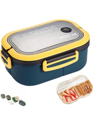 Lunch Box Tek Katlı 1200 ml 2x3 Bölmeli Sefer Tası – Çatal Kaşık Bıçak Dahil Bpa’sız Plastik Hava Kilitli Beslenme Kabı Kutusu – Renkli Bento Yemek Kabı Karışık Renk