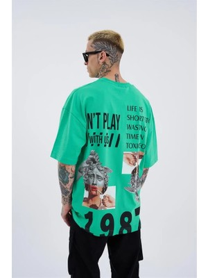 Machinist Erkek Hunt Your Dreams Baskılı Oversize Tişört Elektrik Yeşili