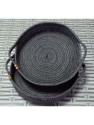 Hasır 2 Adet Örme Tepsi Sepet Kordon Halat Jüt Ip Düzenleyici