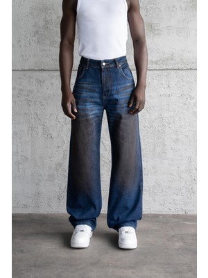 Machinist Erkek Pigment Kaplama Efektli Baggy Jean Pantolon Mavi