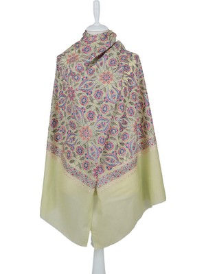 Bursa İpek Yeşil Full Işlemeli Suzani Yün Şal