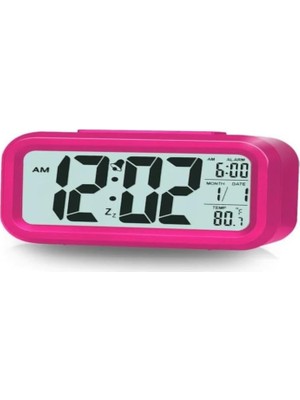 Akıllı Dijital Masa Saati Alarmlı Karanlık Sensörlü Fotoselli - Pembe