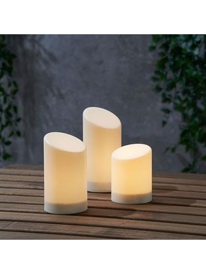 Led'li Blok Mum,3 Lü Beyaz Renk 10-13,5-16 cm Iç-Dış Mekan Ev Dekorasyonu