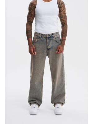 Machinist Erkek Oversize Efektli Baggy Jean Pantolon Açık Mavi