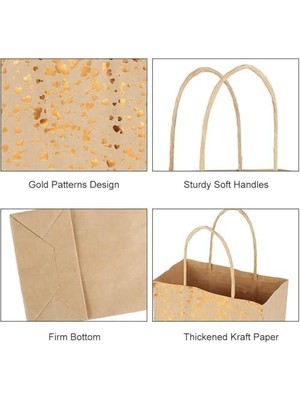 Hediye Çantaları, 12 Adet 21X8X15 cm Küçük Kağıt Çanta, Parti ve Şekerleme Çantası, Altın Bronz Kraft Çanta, Doğum Günü ve Düğün Kutlamaları Için Sapı Olan Hediye Çantaları