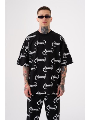 Machinist Erkek Nope Baskılı Oversize Tişört Siyah