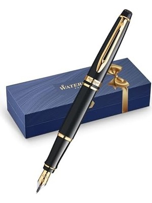 Expert Lake Siyah Altın Tasarımlı Dolma Kalem, Orta Kalınlıkta Uç, Mavi Mürekkep (S0951660)