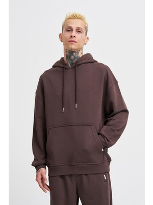 Machinist Erkek Kapüşonlu Oversize Sweatshirt Kahverengi