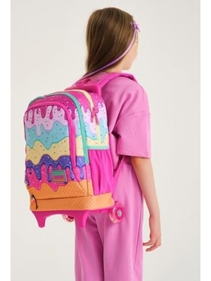 Işıklı Tekerlekli Dondurma Çekçek Okul ve Seyahat Çantası Kız Çocuk Rengarenk