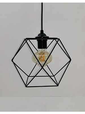 Tasarım Endüstriyel Metal Kafes Çokgen Tekli Sarkıt Avize Cafe Ofis Restaurant Aydınlatma