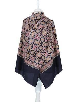 Bursa İpek Lacivert Full Işlemeli Suzani Yün Şal