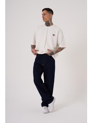 Machinist Erkek Baggy Fit Relaxed Jean Pantolon Koyu Mavi Pamuklu Günlük Kullanım İçin Rahat