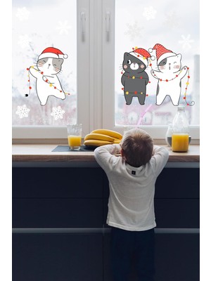 Yılbaşı Kutlayan Sevimli Kediler Çocuk Odası Stickeri