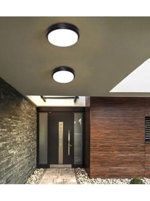 20W Yuvarlak Siyah LED Nemli Yer Armatürü – IP65 Su ve Toz Geçirmez, 6500K Beyaz Işık, 2000 Lümen, 22,2 cm x 7,6 Cm, Iç ve Dış Mekan Banyo Bahçe Balkon Tavan Duvar Aydınlatma Lambası