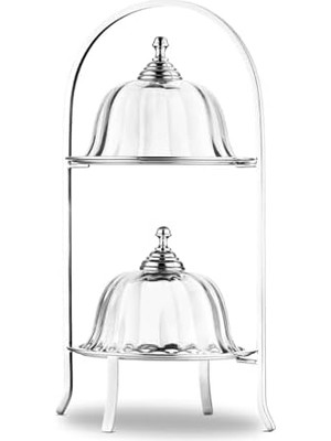 Alula 2 Katlı Cam Kapaklı Kek Fanusu Silver