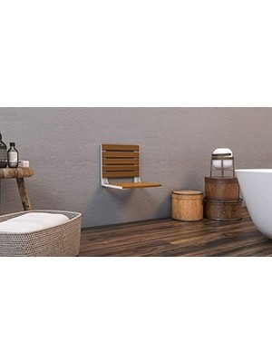 Duvara Monte Katlanır Ahşap Duş Oturağı 38X38 (Beyaz) Duş Sandalyesi