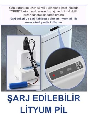 Sensörlü 16 Litre Çöp Kovası (Şarj Edilebilir Lityum Pilli) / GT-SC03