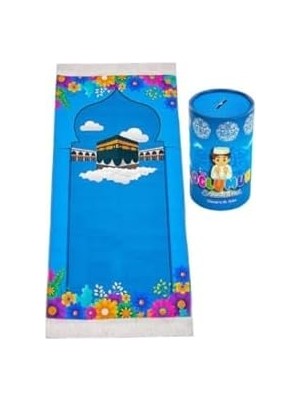 3 Parça Namaza Ilk Adım Çocuk Hediyelik Silindir Kumbara Kutulu Seccade Seti