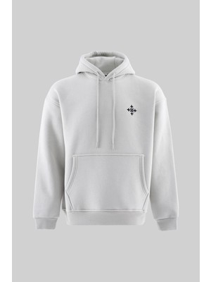 Machinist Erkek Ornamental Nakışlı Şardonlu Kapüşonlu Sweatshirt Uzay Grisi