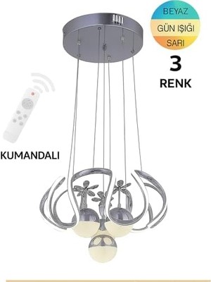 Modern 3 Renkli Toplu LED Salon Avizesi – Gri Renk, E27 Uyumlu, Kumandalı, Ayarlanabilir Yükseklik, 45X60CM