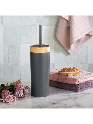 Bambu Görünümlü Ahşap Desen Tuvalet Fırçası Seti (- Mutfak - Tuvalet - Balkon) (Antrasit, Fırça)