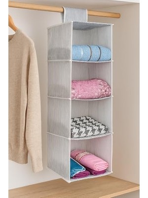 Pazar Kapısı 4 Bölmeli Askılı Dolap Düzenleyici Organizer Gri