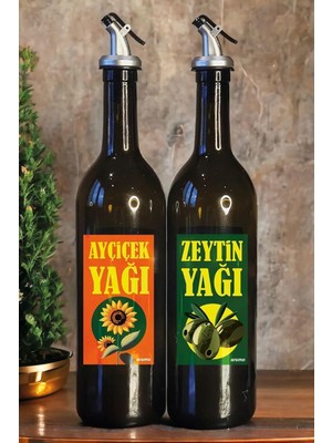 Yağ Şişesi Seti 2'li, 750 ml Zeytinyağı & Ayçiçek Yağı Dispenseri, Su Geçirmez Etiketli, Sızdırmaz Otomatik Dökme Başlıklı, Şık & Dayanıklı Yağlık Yağdanlık Set