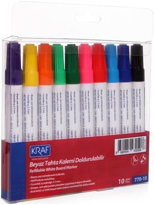 Kraf Doldurulabilir Beyaz Tahta Kalemi 10'lu Set Standart Renk Ölçü ile Kullanıma Uygun 770