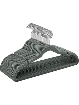 Kadife Elbise Askısı, 30NANLU Set, Askılar, Kaymaz, Omuz Bölgesinde Çentikler, Pantolon Köprüsü, 360 Dönebilen Kanca, Yer Tasarrufu Sağlar, Gri