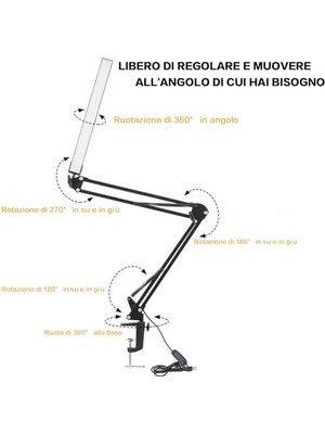 LED Klipsli Masa Lambası - Göz Bakımı 3 Işık Modu x 10 Parlaklık Seviyeleri Masa Lambası - Siyah