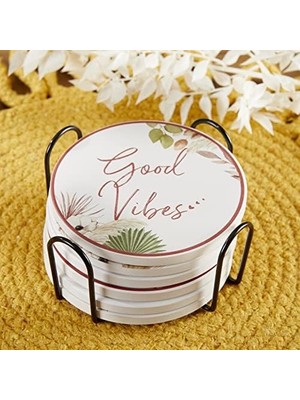 Seramik Bardak Altlığı, Tutuculu (6'lı Set), Ev Dekoru ve Hediye Seti, Parti Hediyesi, Eve Taşınır Hediye,