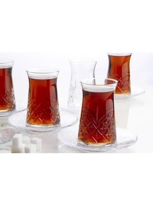 Heybeli Model 18 Parça Çay Bardağı Takımı ve Çerezlik Tatlı Sunum Seti 6 Kişilik