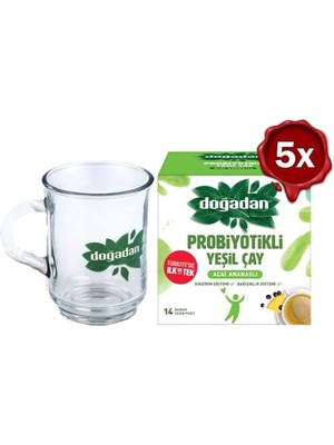 Doğadan Probiyotikli Yeşil Çay Açai Ananaslı 14'lü x 5 ve Doğadan Cam Bardak Hediyeli