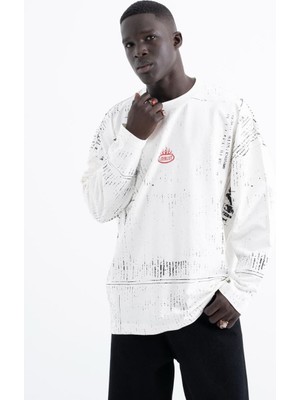 Machinist Erkek Full Baskılı Uzun Kollu Tişört Ekru