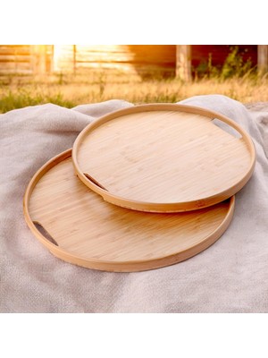2'li Bambu Tepsi Seti, Tasarım Özel Üretim Yuvarlak 2'li Bambu Tepsi Seti (33 * 22 * 1cm-40 * 28 * 1cm)