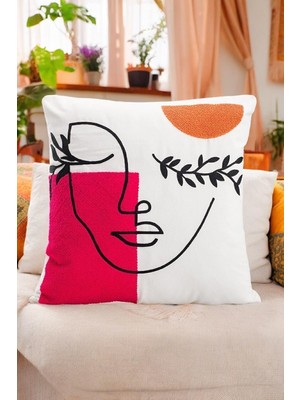 45X45 Özel Tasarım Panç Süzene Desen Dekoratif Kırlent Kılıfı Modern Beyaz 10