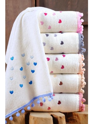 6 Adet Kalpli Nakışlı - Kalp Desenli El ve Yüz Havlu Seti - Mutfak Havlusu 30X50 cm Çok Renkli-30 x 50