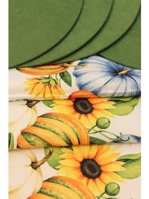 Kabağı Desenli Beyaz Arka Plan Baskılı Runner Servis 40X150 cm