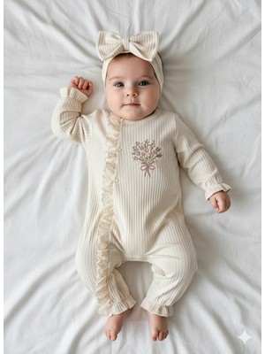 Giza Kids %100 Pamuk Saç Bantlı Kız Bebek Uzun Kollu Mevsimlik Tulum