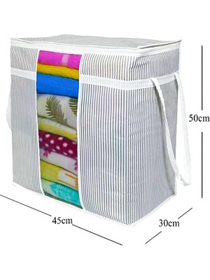 Pencereli Giysi Yorgan Yastık Hurcu Saklama Çantası Gri Çizgili