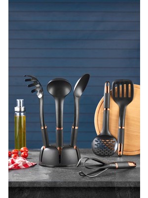 Ahmet 6 Parça Lüks Servis Seti, Mat Siyah, Mat Siyah