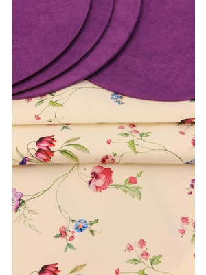 Çiçek Desenli Beyaz Zemin Arka Plan Baskılı Runner Servis 40X150 cm