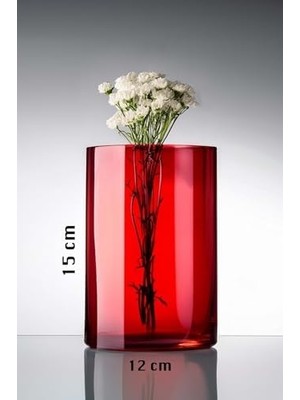 Dekoratif Kırmızı Cam Vazo Canlı Kuru Çiçek Mumluk Dekorasyon Vazo 12X15 cm