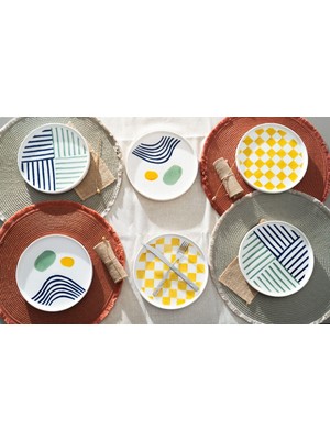 Seramik Hand 6'li Özel Tasarım Satckable Pasta Tabağı Seti